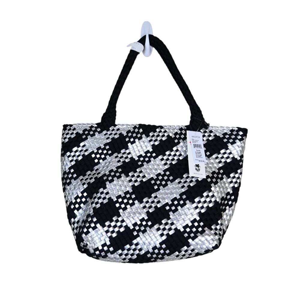 Wildfox Large Black Silver Woven Tote Bag NEW